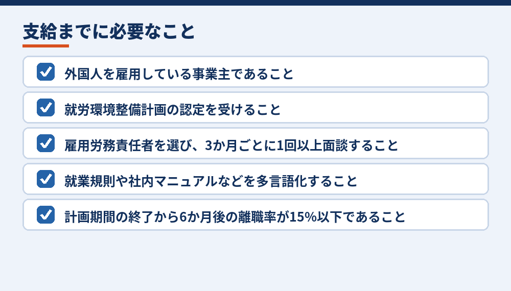 外国人労働者就労環境整備助成コースで求められる取組（厚生労働省のページによる。2026年10月1日改正後）