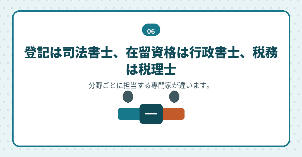 分野ごとに依頼先が分かれます