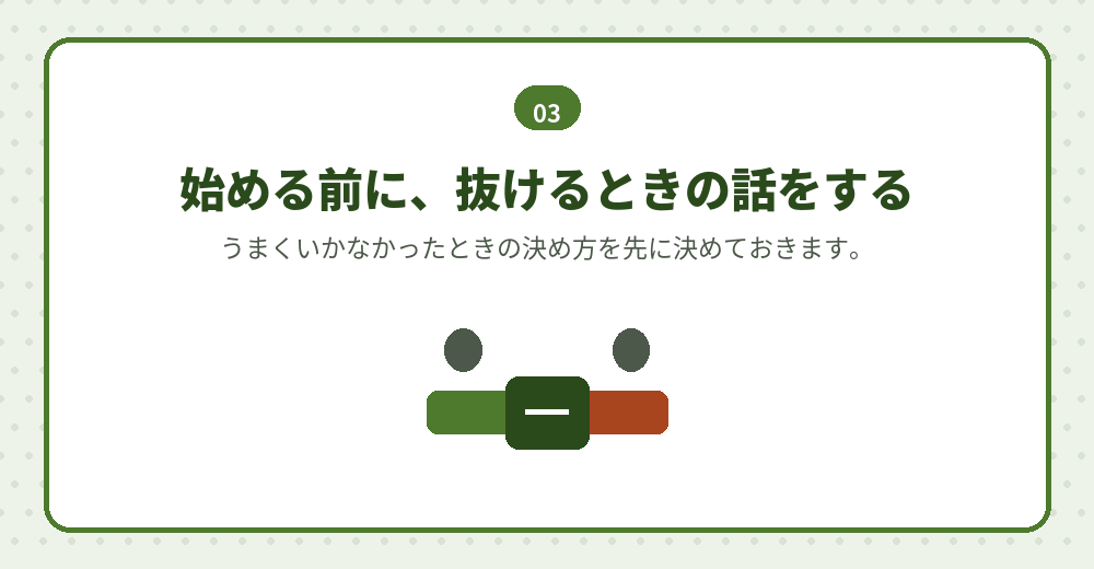 共同出資では、終わり方も先に決めておきます