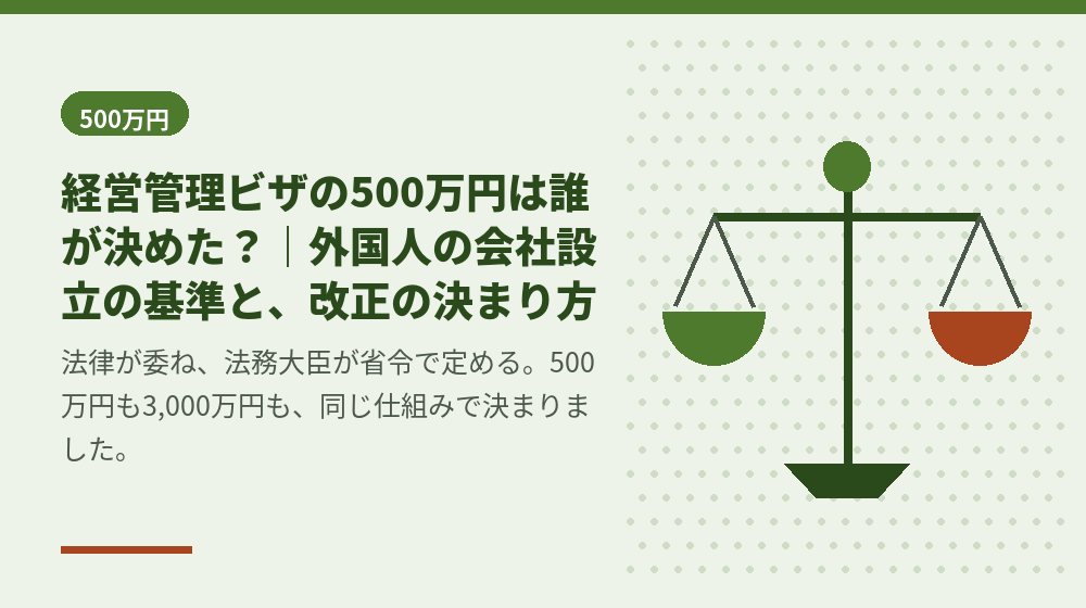 経営管理ビザの500万円は誰が決めた？｜外国人の会社設立の基準と、改正の決まり方