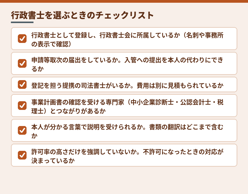 行政書士に会社設立と在留資格の相談をするときの確認項目